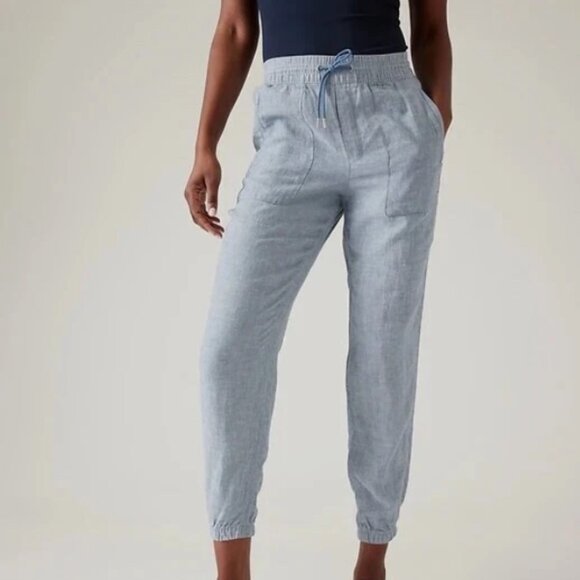 Athleta Pants - Athleta Retreat Chambray Blue Linen Joggers (fits like L/12)
